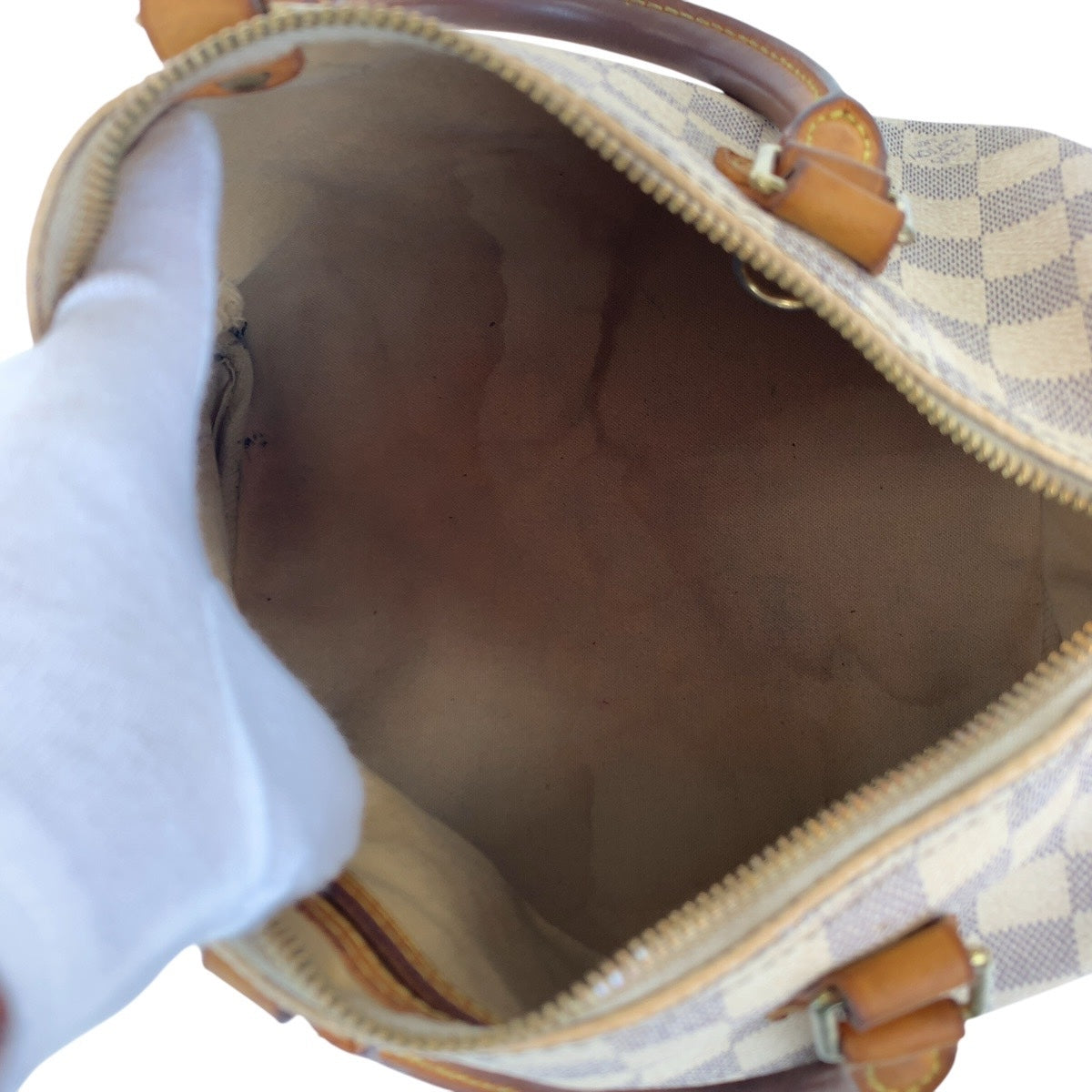 17946
LOUIS VUITTON ルイヴィトン ダミエ アズール スピーディ 25 ホワイト グレー ゴールド金具 PVC / レザー N41371 ハンドバッグ ミニボストンバッグ  レディース
