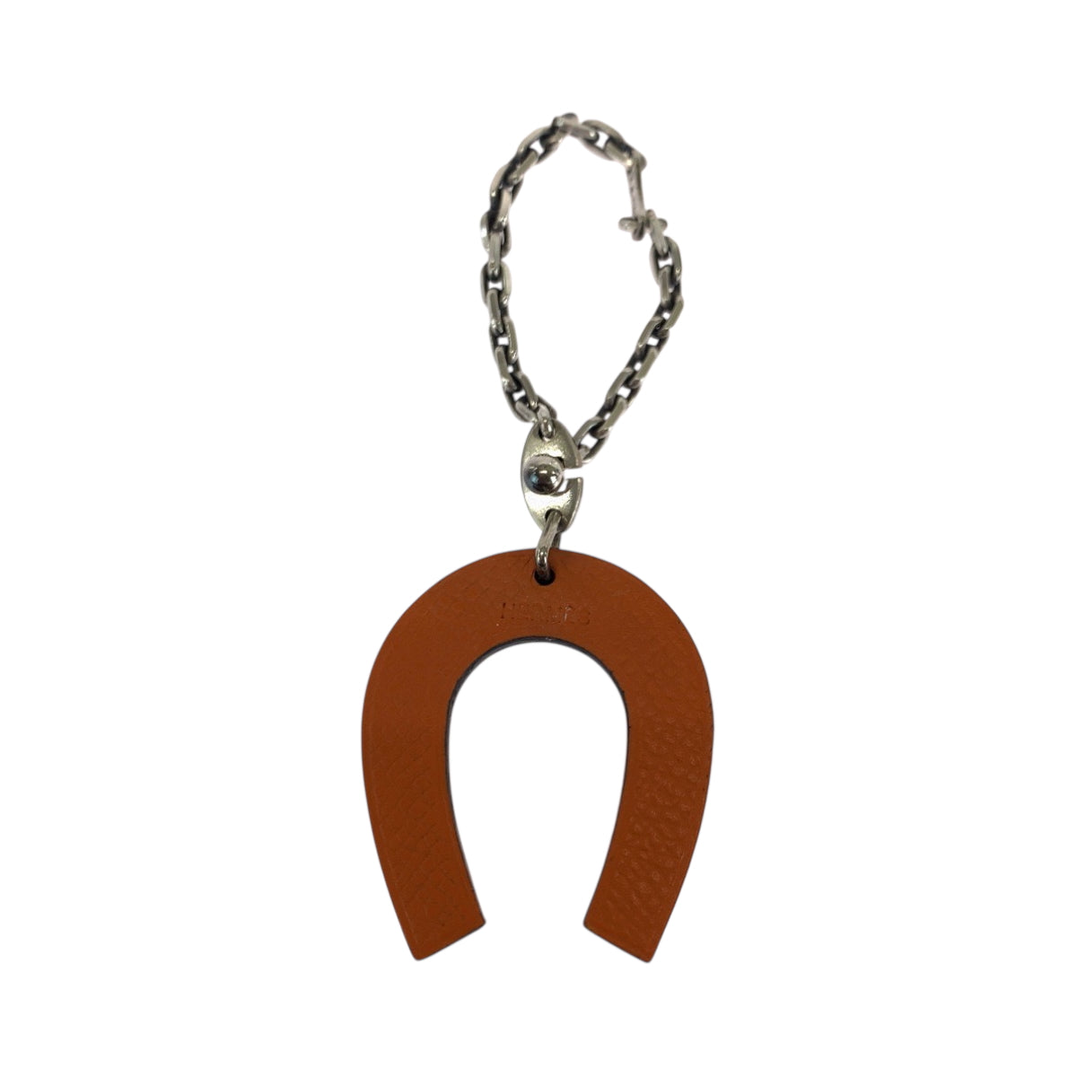 18041
HERMES エルメス 馬蹄 ホースシュー 男女兼用 オレンジ チャコール シルバー金具 レザー / シルバー925 バッグチャーム キーホルダー 925刻印 メンズ ABP40