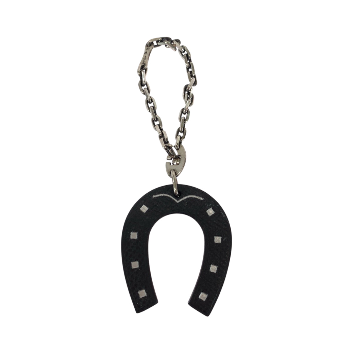 18041
HERMES エルメス 馬蹄 ホースシュー 男女兼用 オレンジ チャコール シルバー金具 レザー / シルバー925 バッグチャーム キーホルダー 925刻印 メンズ ABP40