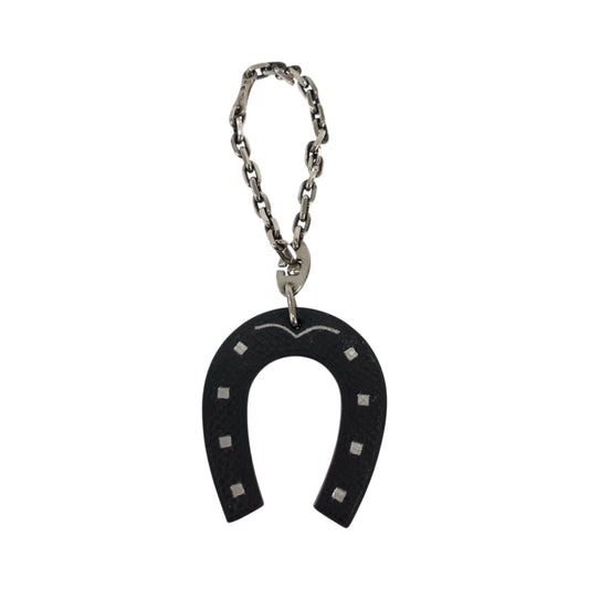 18041
HERMES エルメス 馬蹄 ホースシュー 男女兼用 オレンジ チャコール シルバー金具 レザー / シルバー925 バッグチャーム キーホルダー 925刻印 メンズ ABP40