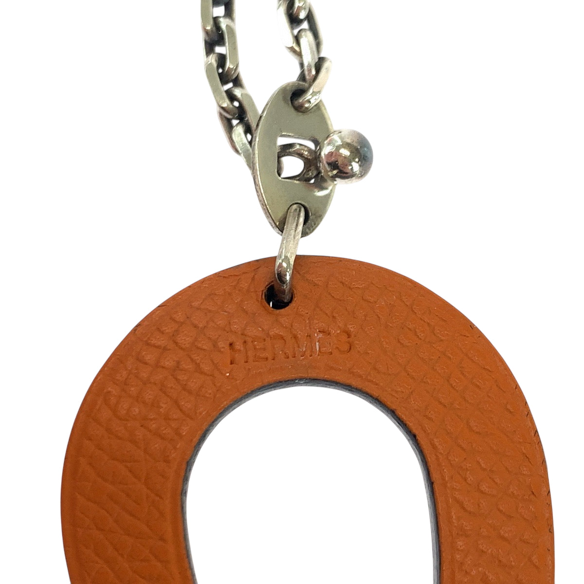 18041
HERMES エルメス 馬蹄 ホースシュー 男女兼用 オレンジ チャコール シルバー金具 レザー / シルバー925 バッグチャーム キーホルダー 925刻印 メンズ ABP40