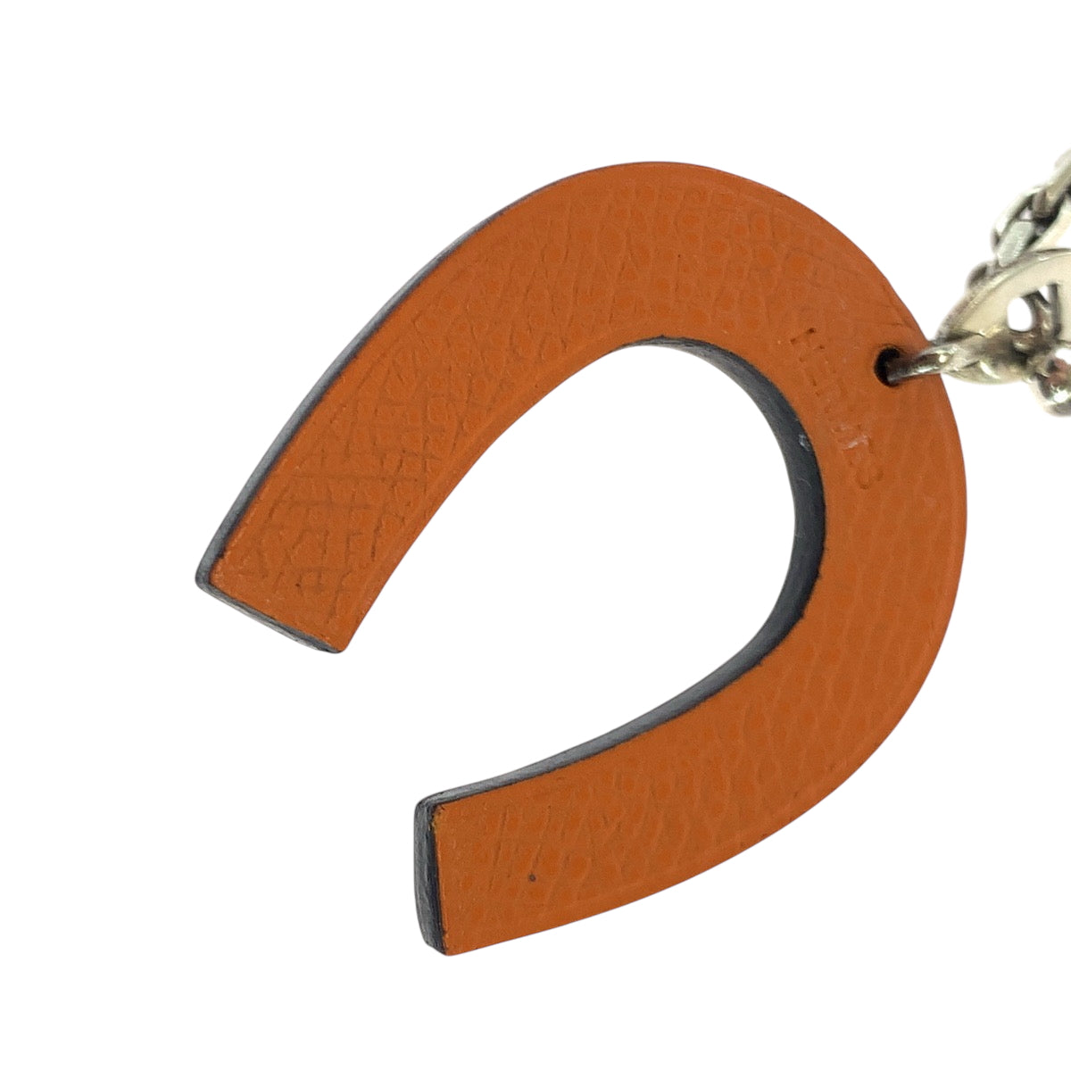 18041
HERMES エルメス 馬蹄 ホースシュー 男女兼用 オレンジ チャコール シルバー金具 レザー / シルバー925 バッグチャーム キーホルダー 925刻印 メンズ ABP40