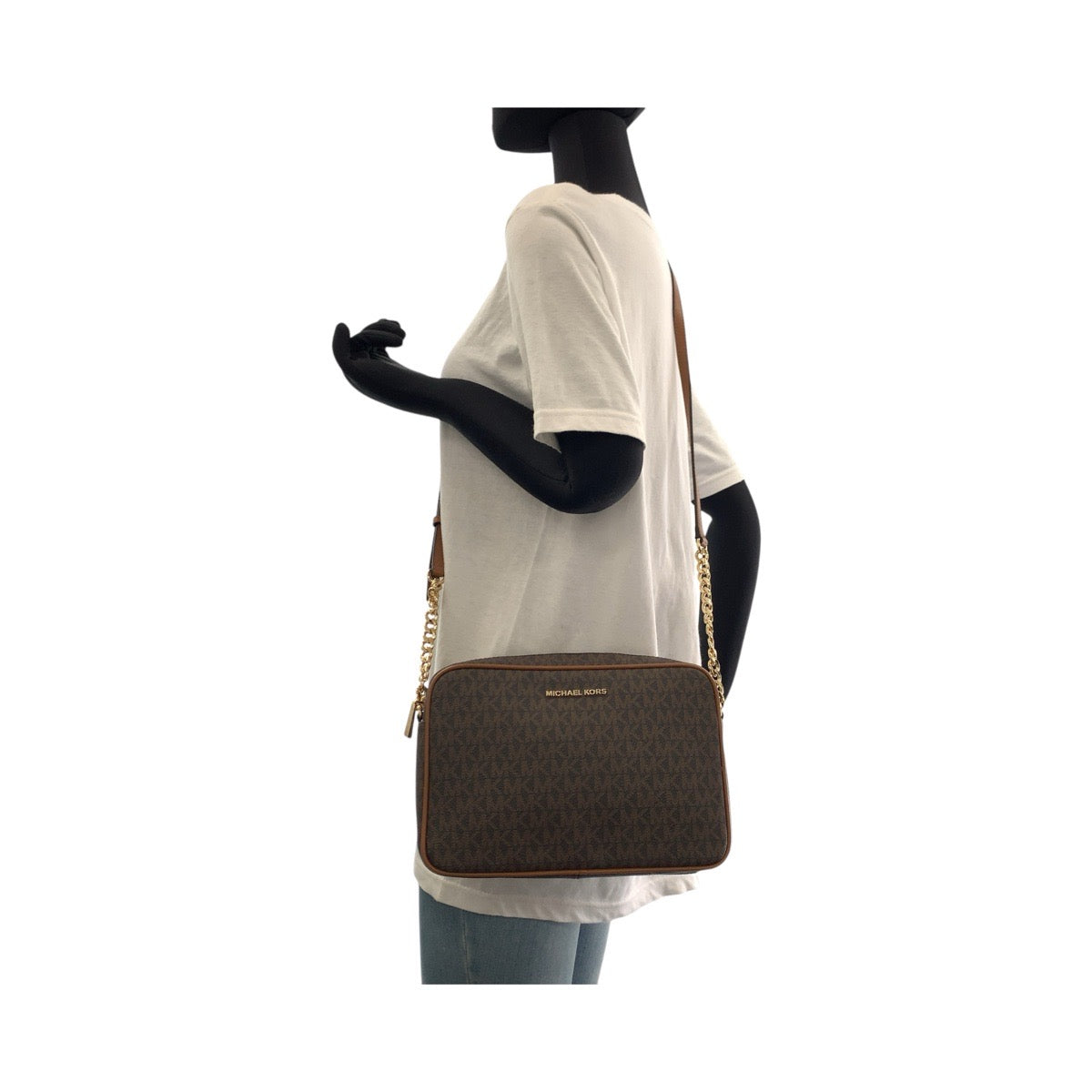 18042
Michael Kors マイケルコース ブラウン ゴールド金具 PVC / レザー ショルダーバッグ ポシェット レディース SA19