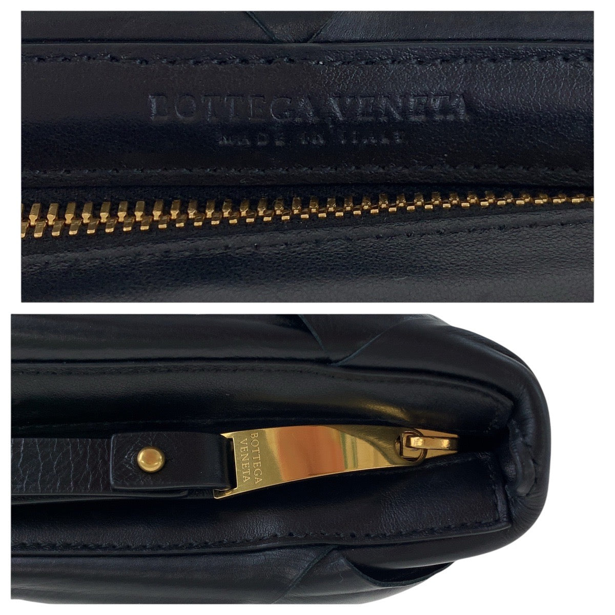 18043
BOTTEGAVENETA ボッテガヴェネタ マキシイントレチャート パデット ブラック 黒 ゴールド金具 レザー クラッチバッグ  レディース SA78