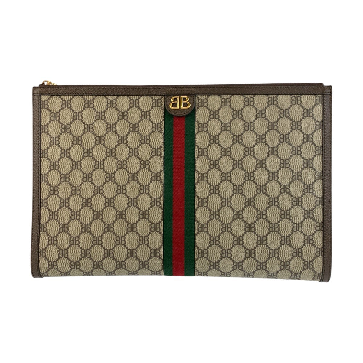 18045
BALENCIAGA バレンシアガ GUCCIコラボ ザハッカープロジェクト ベージュ ブラウン ゴールド金具 GGスプリームキャンバス / レザー 680381 クラッチバッグ セカンドバッグ ドキュメントケース メンズ SA85