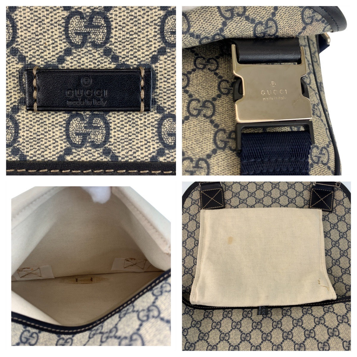 18047
GUCCI グッチ グレー ネイビー シルバー金具 GGスプリームキャンバス 201732 ショルダーバッグ メッセンジャーバッグ  メンズ ABP67
