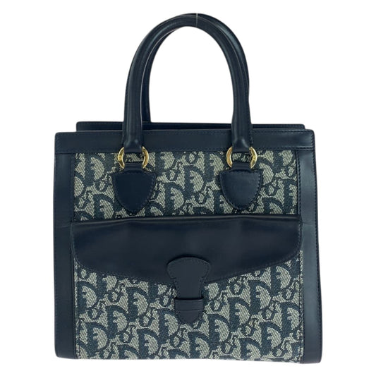 18050
Dior ディオール ヴィンテージ トロッター ネイビー ゴールド金具 キャンバス / レザー トートバッグ ハンドバッグ  レディース A85