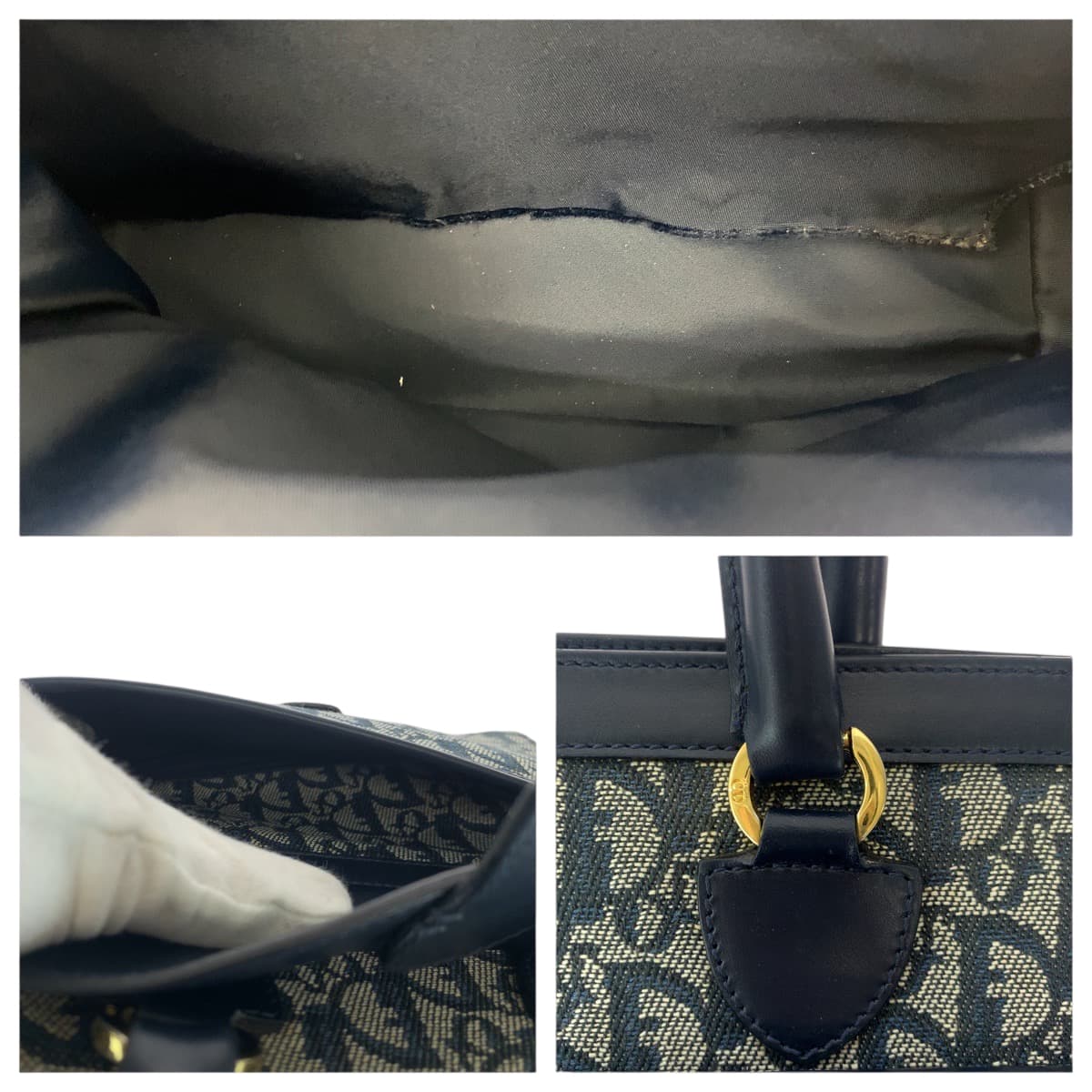 18050
Dior ディオール ヴィンテージ トロッター ネイビー ゴールド金具 キャンバス / レザー トートバッグ ハンドバッグ  レディース A85