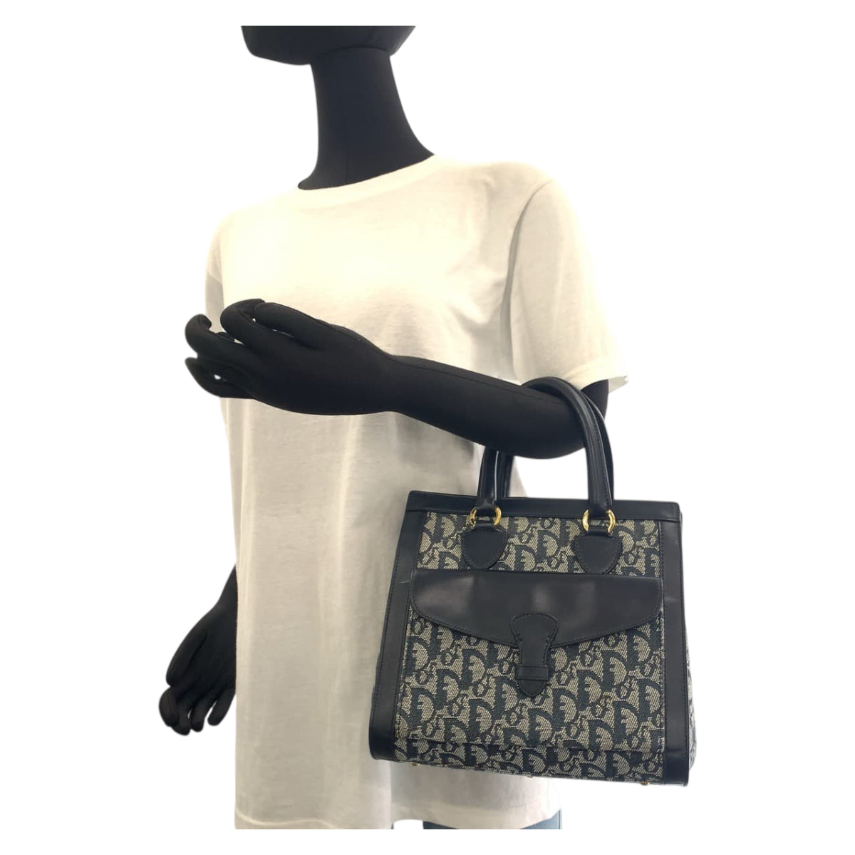 18050
Dior ディオール ヴィンテージ トロッター ネイビー ゴールド金具 キャンバス / レザー トートバッグ ハンドバッグ  レディース A85