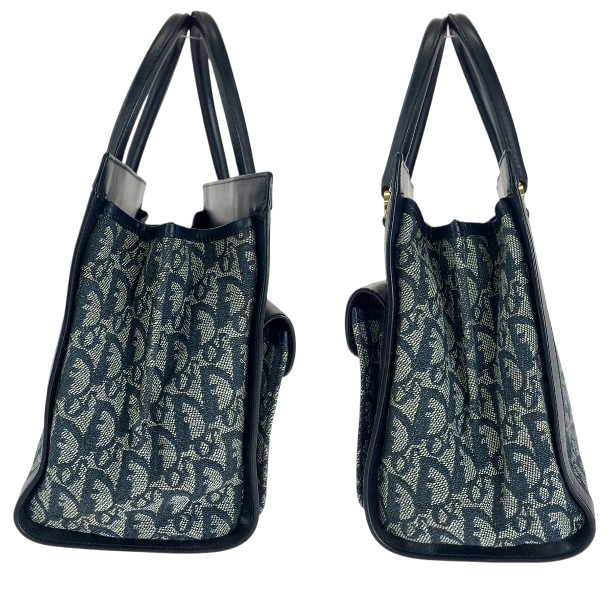 18050
Dior ディオール ヴィンテージ トロッター ネイビー ゴールド金具 キャンバス / レザー トートバッグ ハンドバッグ  レディース A85