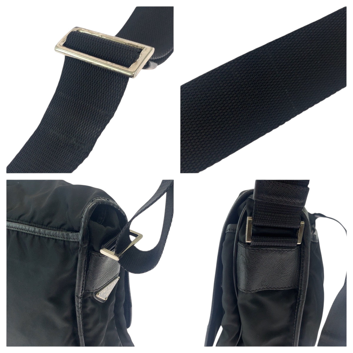 18051
PRADA プラダ テスート 三角ロゴプレート 男女兼用 ブラック 黒 シルバー金具 ナイロン V166 ショルダーバッグ メッセンジャーバッグ  レディース ABP43