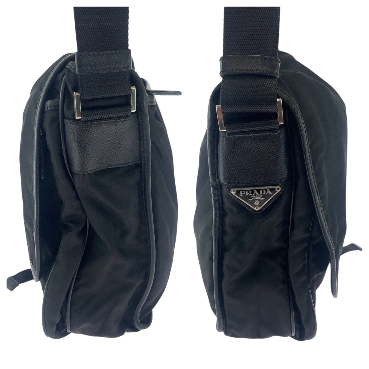 18051
PRADA プラダ テスート 三角ロゴプレート 男女兼用 ブラック 黒 シルバー金具 ナイロン V166 ショルダーバッグ メッセンジャーバッグ  レディース ABP43