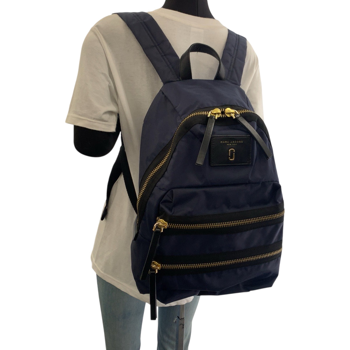 18052
MARC JACOBS マークジェイコブス ミッドナイトブルー ブルー ゴールド金具 ナイロン リュックサック バックパック  レディース AB16