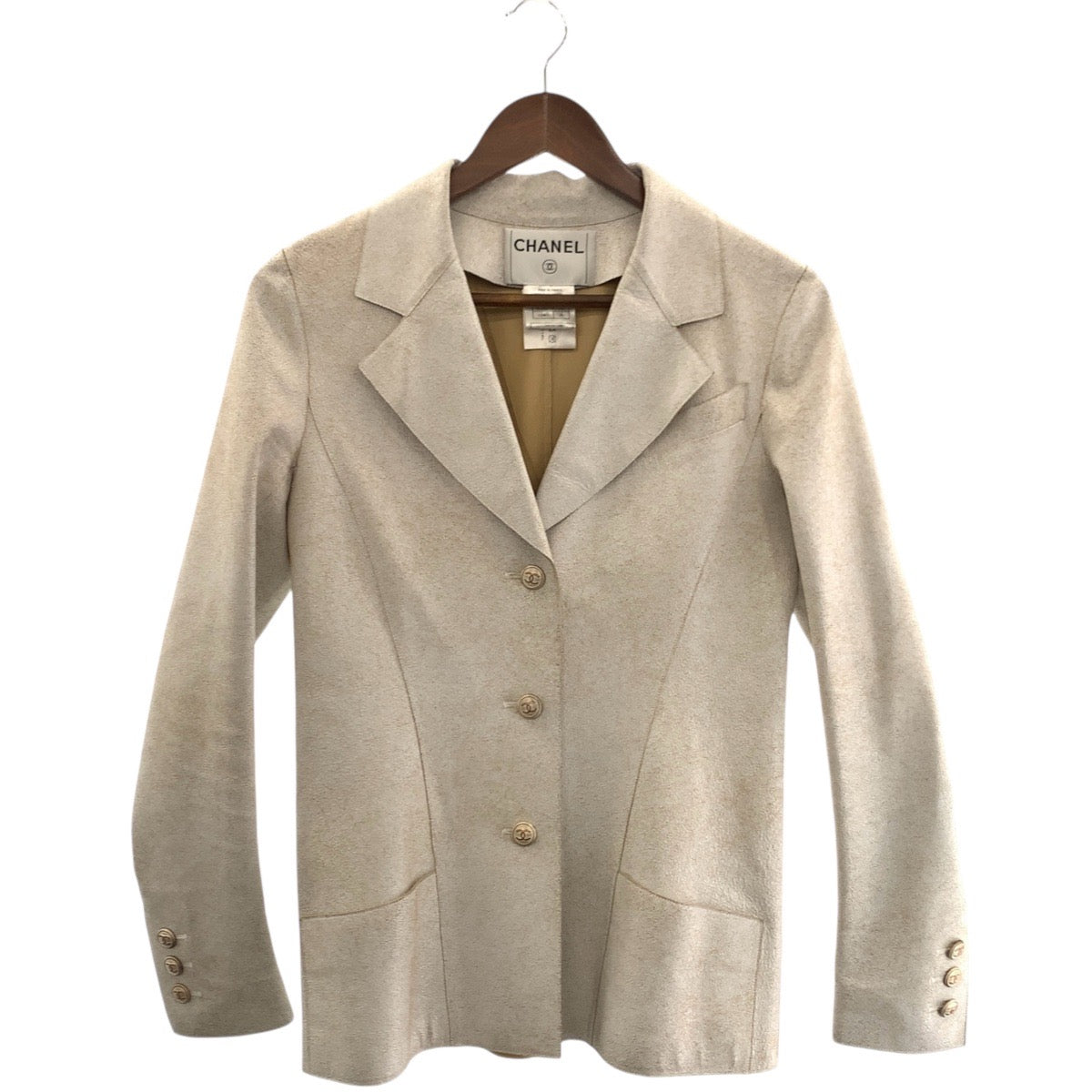 18054
CHANEL シャネル ココマーク 03P アイボリー ラムスキン レザージャケット テーラードジャケット レディース ABP98