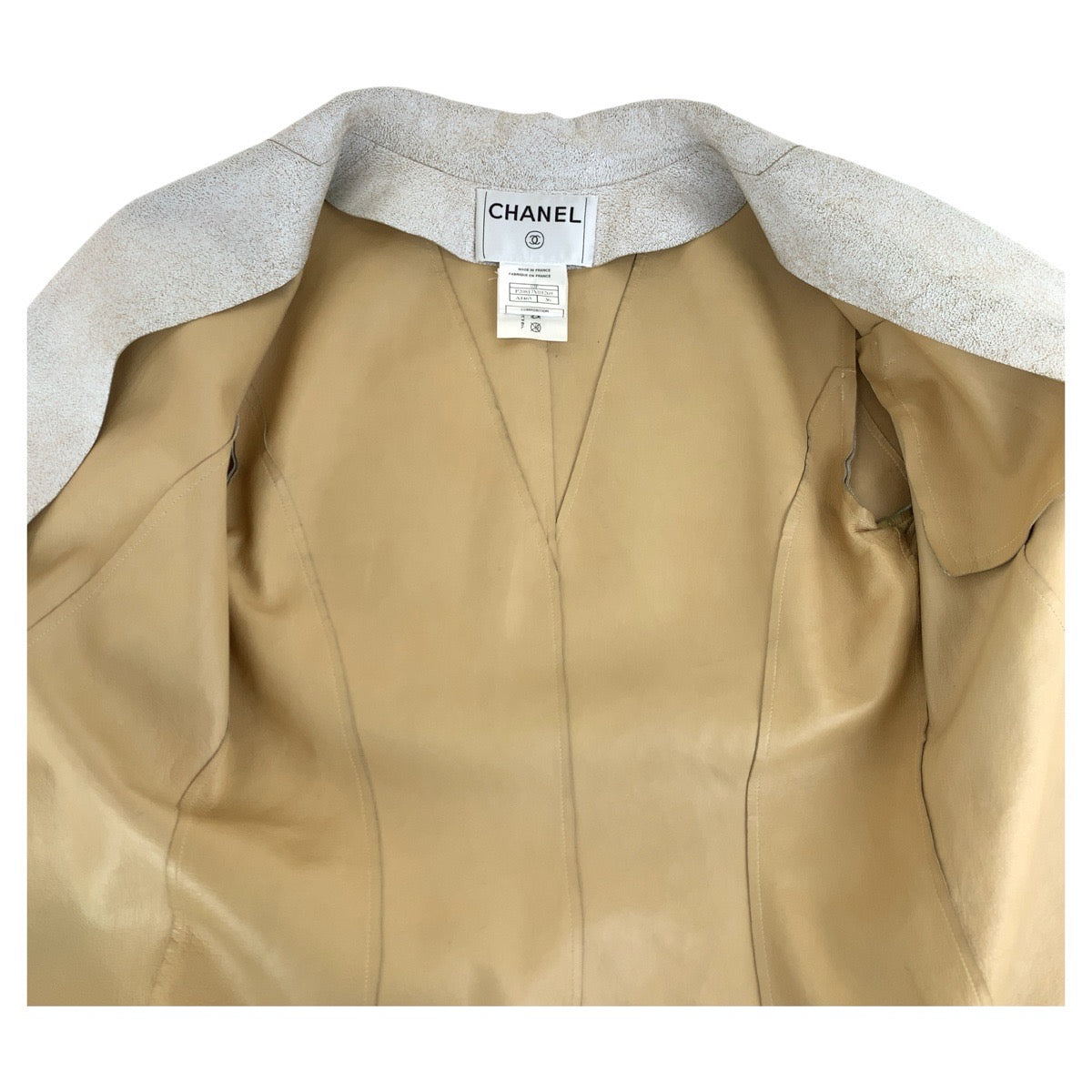 18054
CHANEL シャネル ココマーク 03P アイボリー ラムスキン レザージャケット テーラードジャケット レディース ABP98