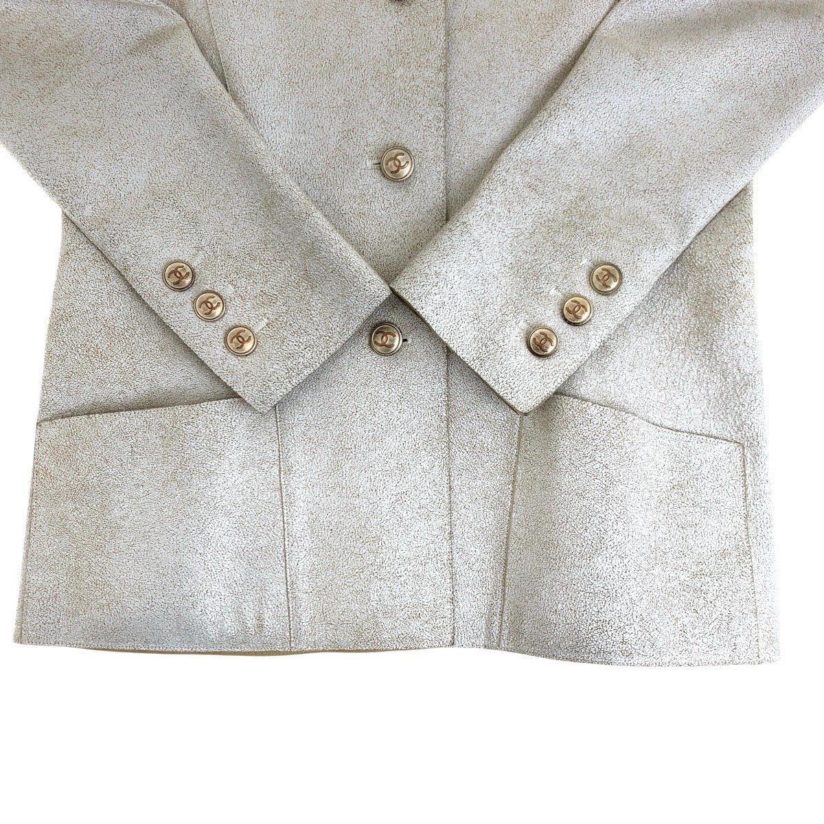 18054
CHANEL シャネル ココマーク 03P アイボリー ラムスキン レザージャケット テーラードジャケット レディース ABP98