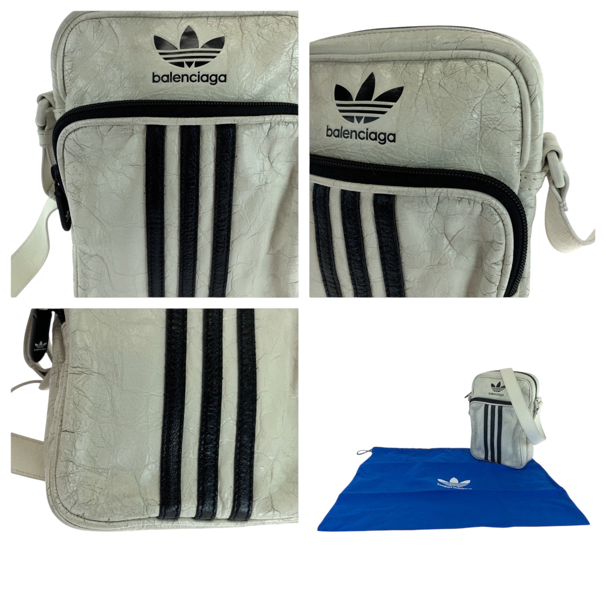 18055
BALENCIAGA バレンシアガ アディダスコラボ スリーストライプ 男女兼用 ホワイト ブラック ホワイト金具 レザー 721850 ショルダーバッグ ポシェット  メンズ A75