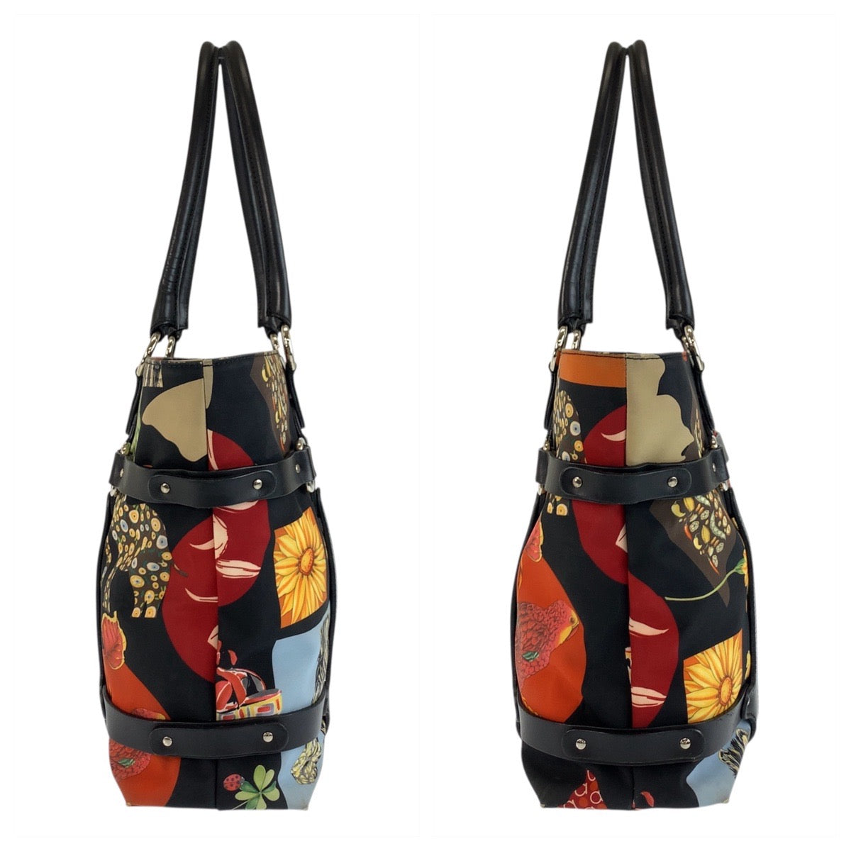 18057
Salvatore Ferragamo サルヴァトーレフェラガモ ブラック 黒 マルチカラー シルバー金具 ナイロン / レザー AU-21/6408 トートバッグ ショルダーバッグ  レディース AB40