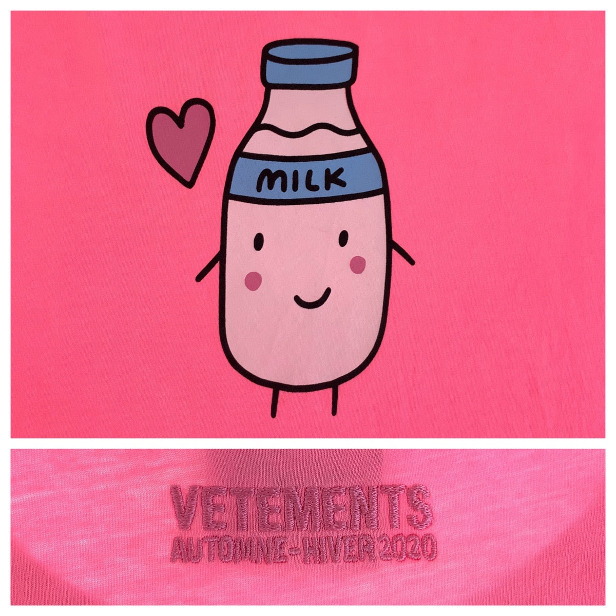 18059
VETEMENTS ヴェトモン ミルク＆クッキー カップル サイズU ピンク コットン 半袖Tシャツ オーバーサイズ 男女兼用  メンズ ABP40