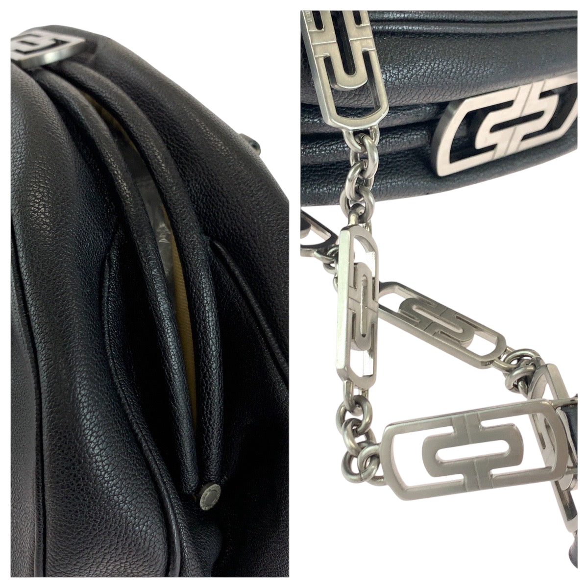 18061
BVLGARI ブルガリ ロゴ ブラック 黒 シルバー金具 レザー チェーントートバッグ ショルダーバッグ レディース ABP41