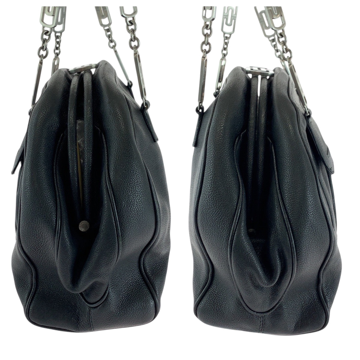 18061
BVLGARI ブルガリ ロゴ ブラック 黒 シルバー金具 レザー チェーントートバッグ ショルダーバッグ レディース ABP41