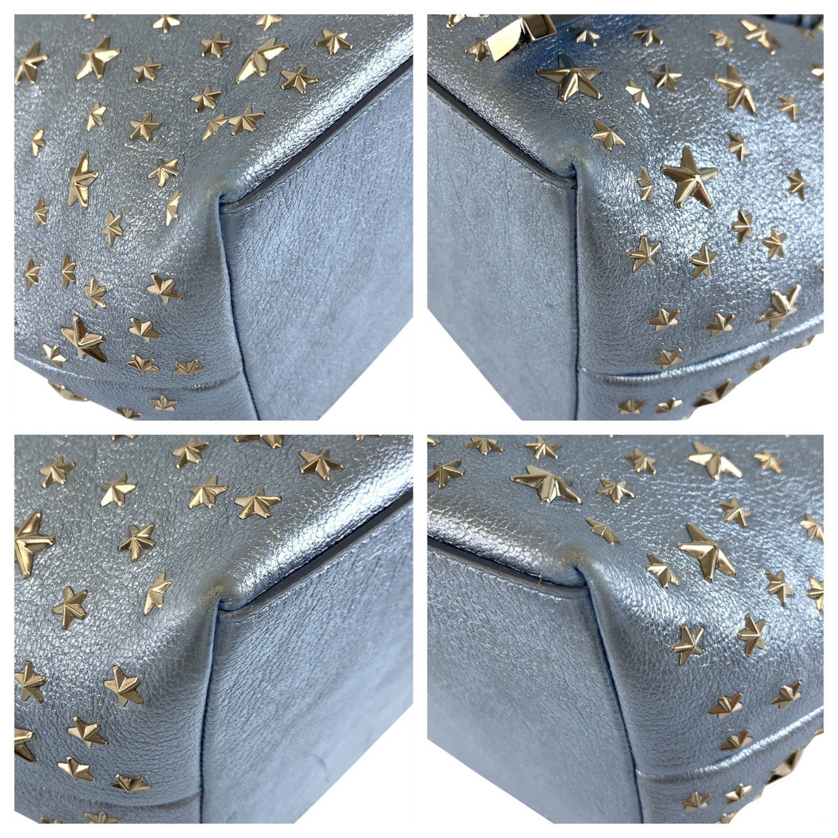 18063
JIMMY CHOO ジミーチュウ スタースタッズ サシャ ブルー シルバー金具 レザー トートバッグ ハンドバッグ  レディース ABP46