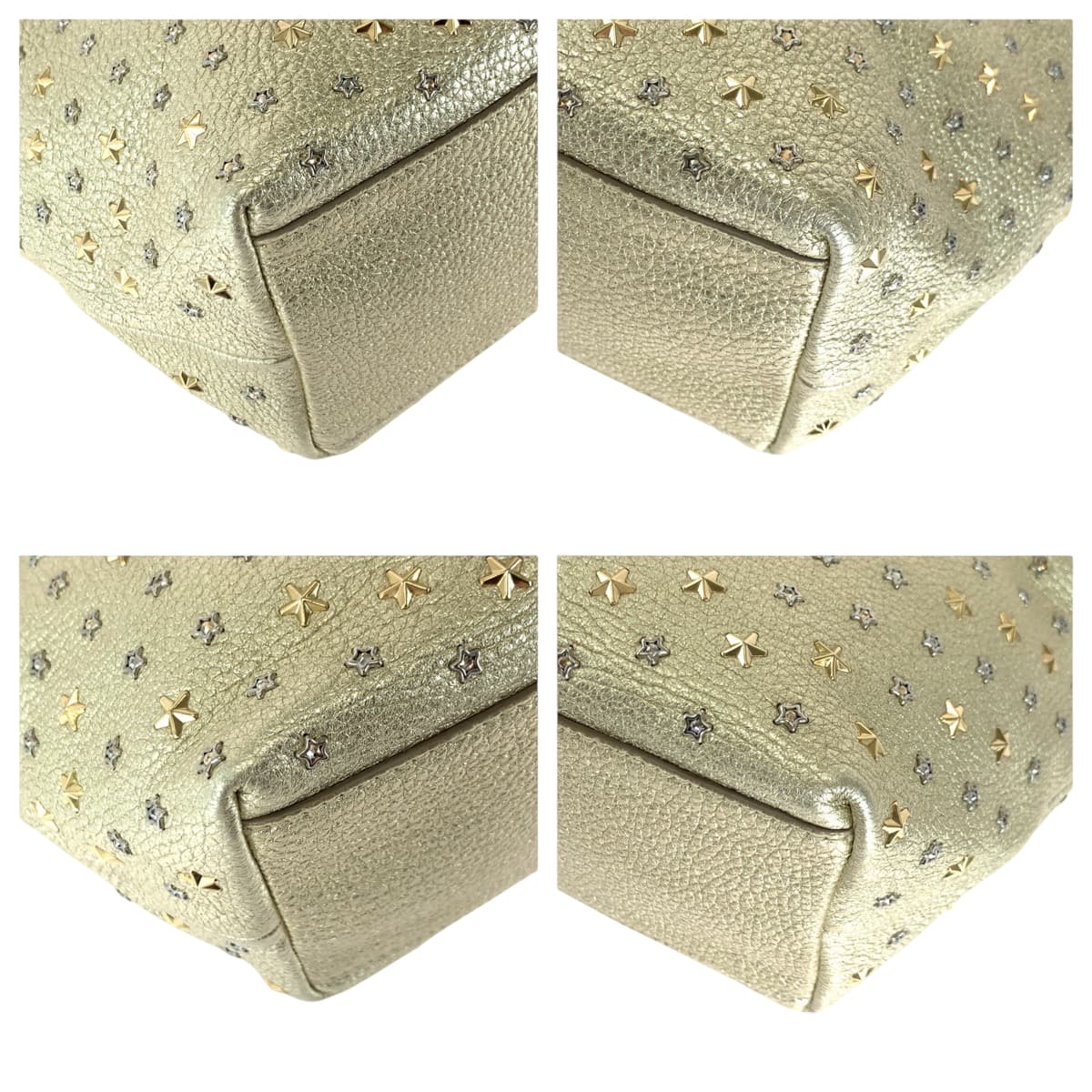 18064
JIMMY CHOO ジミーチュウ ミニサラ スタースタッズ ゴールド ゴールド金具 レザー ハンドバッグ トートバッグ  レディース A50