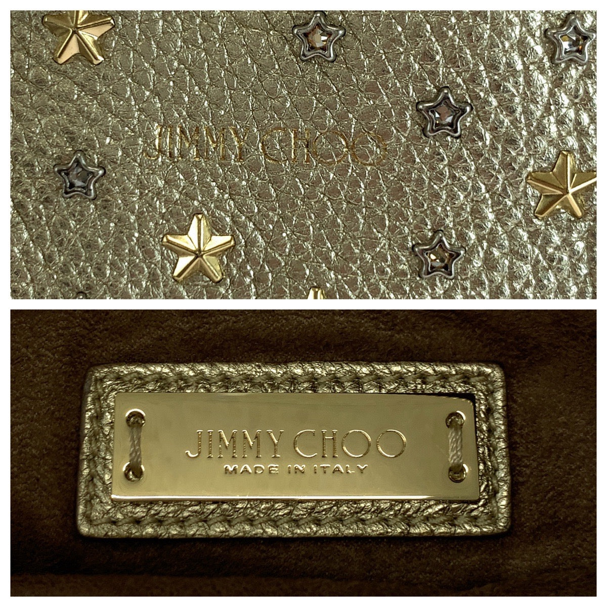 18064
JIMMY CHOO ジミーチュウ ミニサラ スタースタッズ ゴールド ゴールド金具 レザー ハンドバッグ トートバッグ  レディース A50