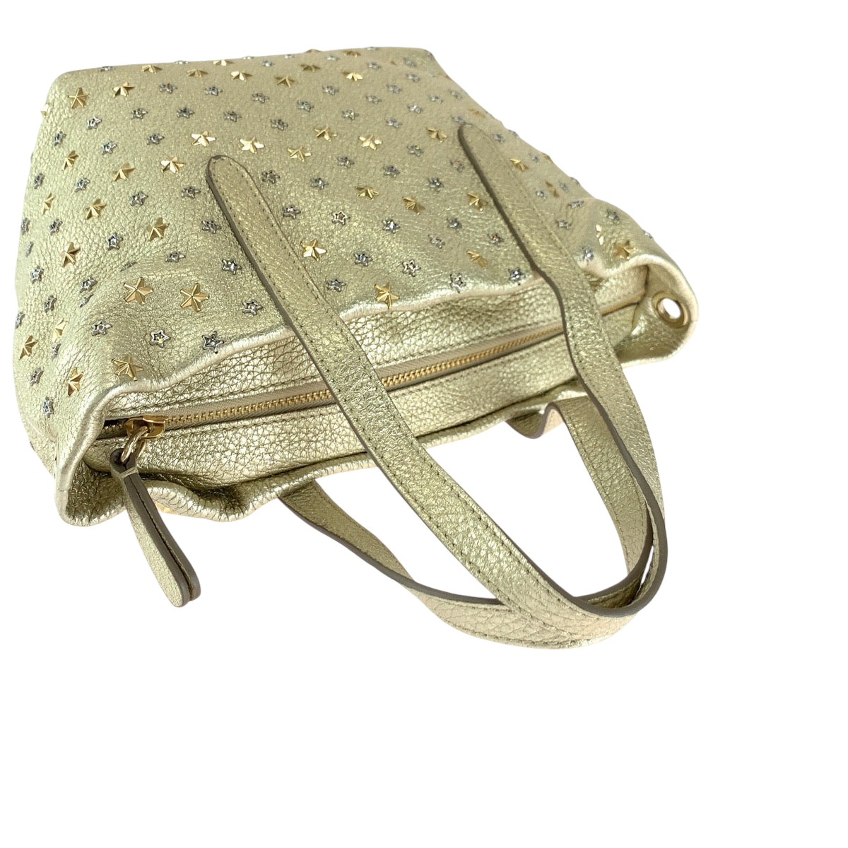 18064
JIMMY CHOO ジミーチュウ ミニサラ スタースタッズ ゴールド ゴールド金具 レザー ハンドバッグ トートバッグ  レディース A50