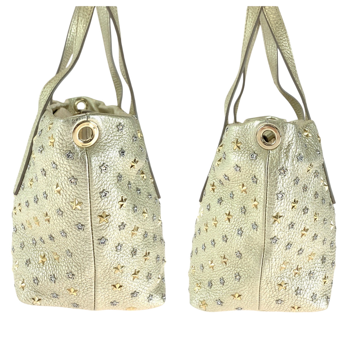 18064
JIMMY CHOO ジミーチュウ ミニサラ スタースタッズ ゴールド ゴールド金具 レザー ハンドバッグ トートバッグ  レディース A50