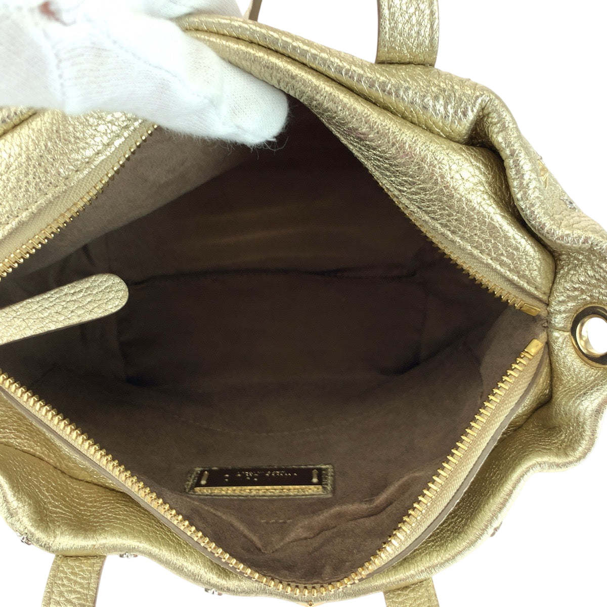 18064
JIMMY CHOO ジミーチュウ ミニサラ スタースタッズ ゴールド ゴールド金具 レザー ハンドバッグ トートバッグ  レディース A50