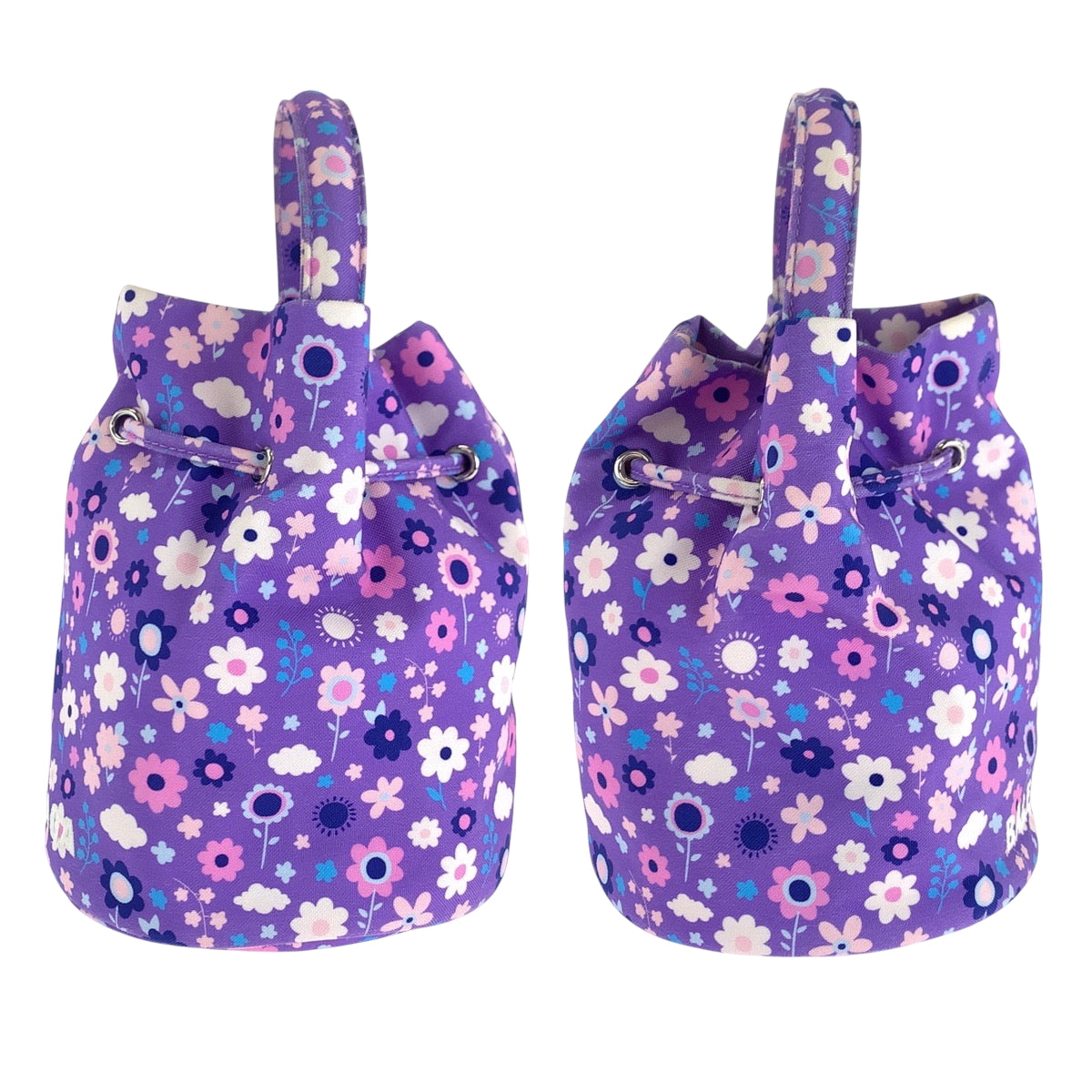 18065
BALENCIAGA バレンシアガ ドローストリングバケットバッグ フラワープ パープル マルチカラー シルバー金具 イカットナイロンキャンバス 656682 ショルダーバッグ ハンドバッグ 2way  レディース ABP50