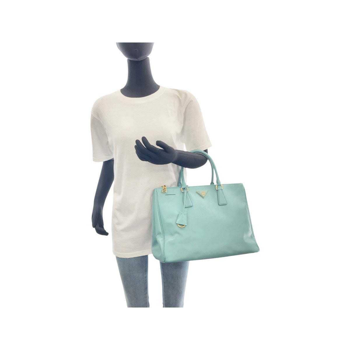 18069
PRADA プラダ サフィアーノ 三角ロゴプレート ガレリア グリーン ミントグリーン ゴールド金具 レザー トートバッグ ハンドバッグ レディース ABP70