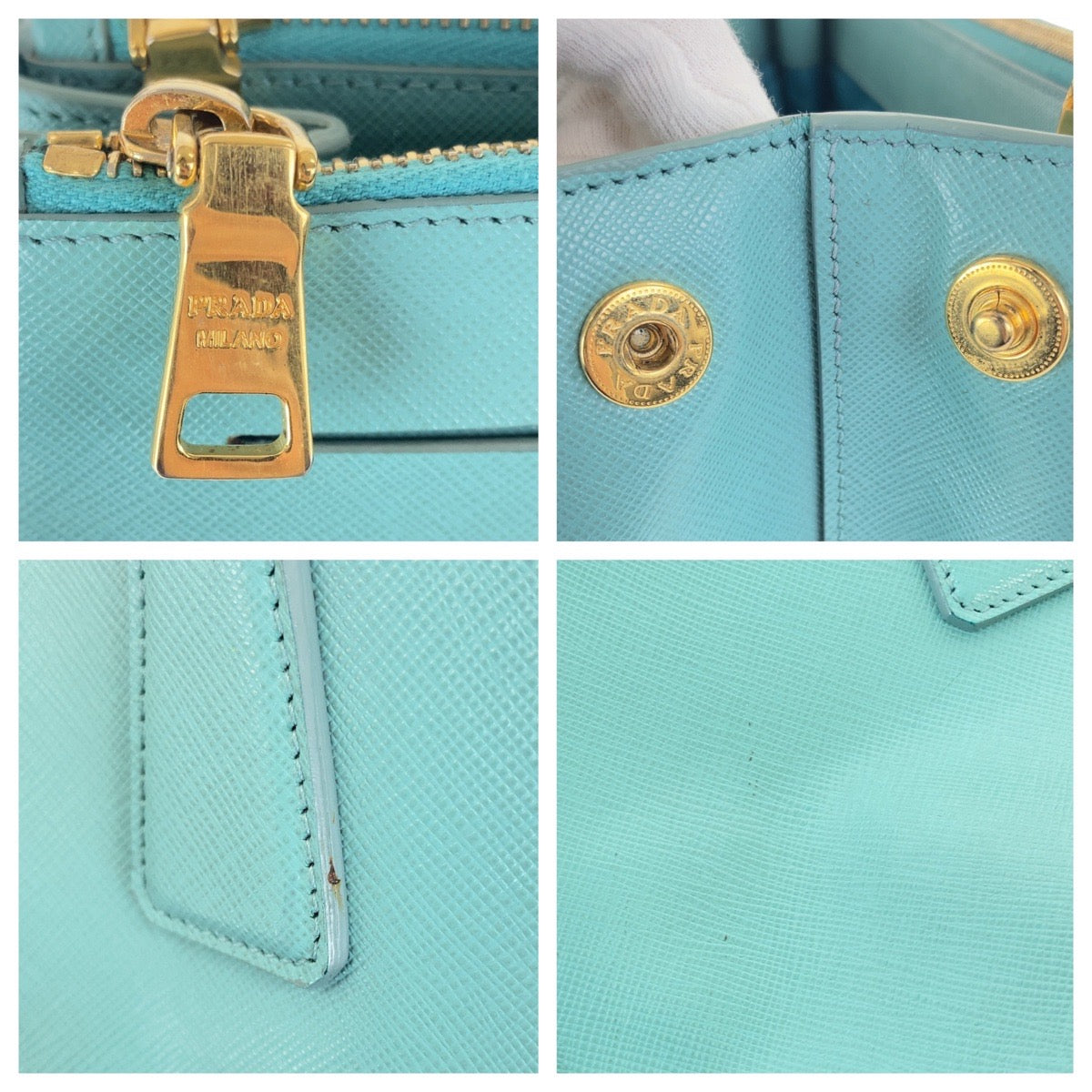 18069
PRADA プラダ サフィアーノ 三角ロゴプレート ガレリア グリーン ミントグリーン ゴールド金具 レザー トートバッグ ハンドバッグ レディース ABP70