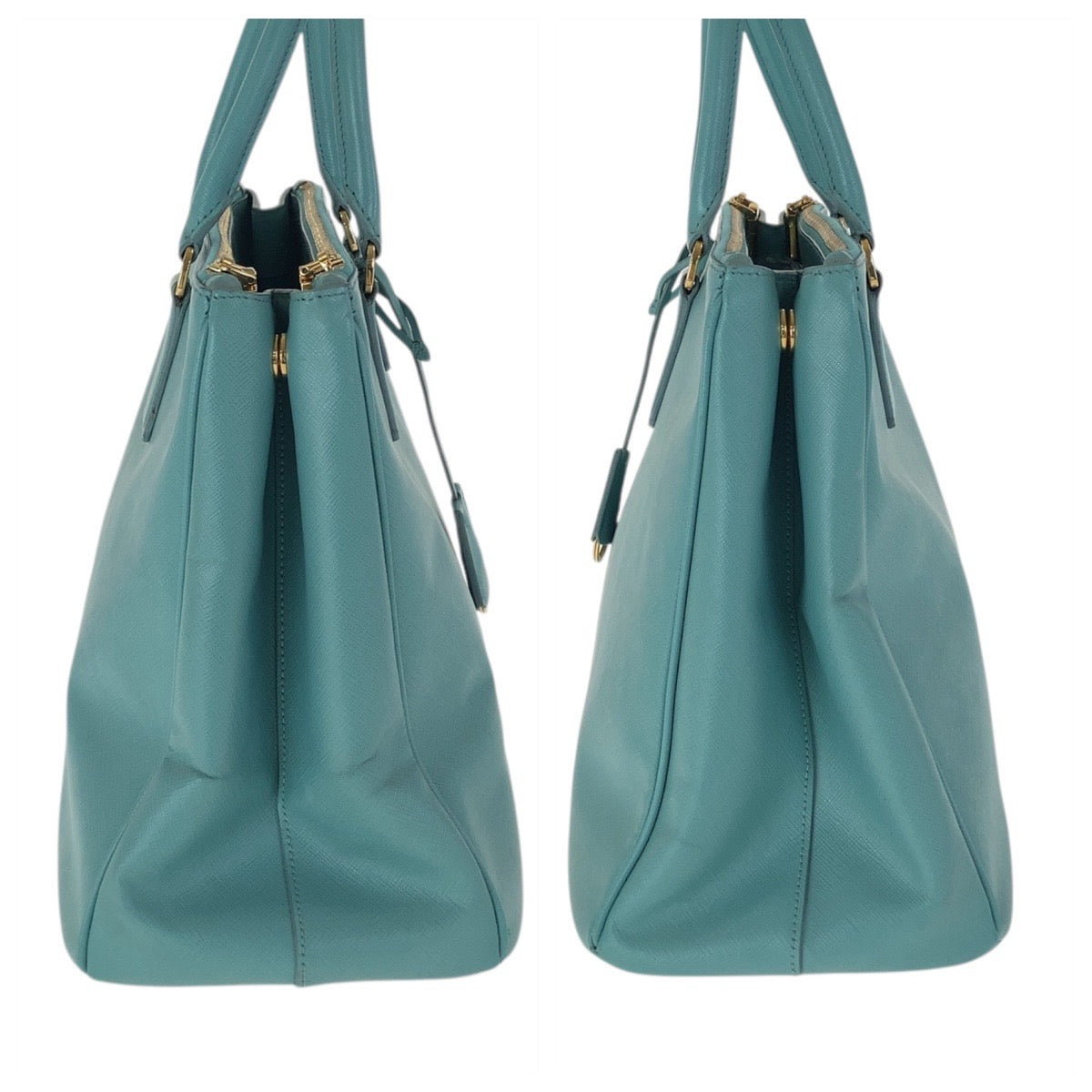 18069
PRADA プラダ サフィアーノ 三角ロゴプレート ガレリア グリーン ミントグリーン ゴールド金具 レザー トートバッグ ハンドバッグ レディース ABP70