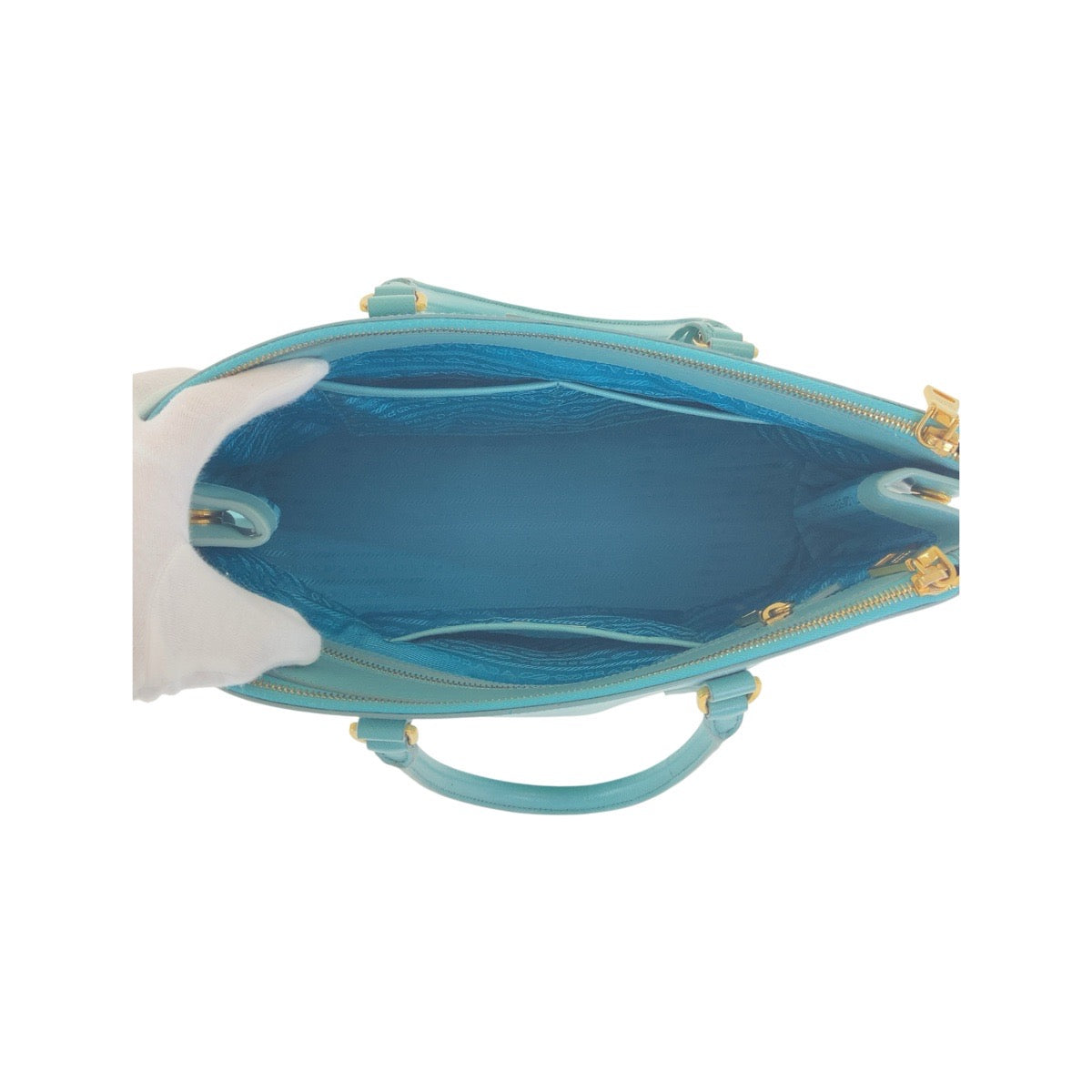 18069
PRADA プラダ サフィアーノ 三角ロゴプレート ガレリア グリーン ミントグリーン ゴールド金具 レザー トートバッグ ハンドバッグ レディース ABP70