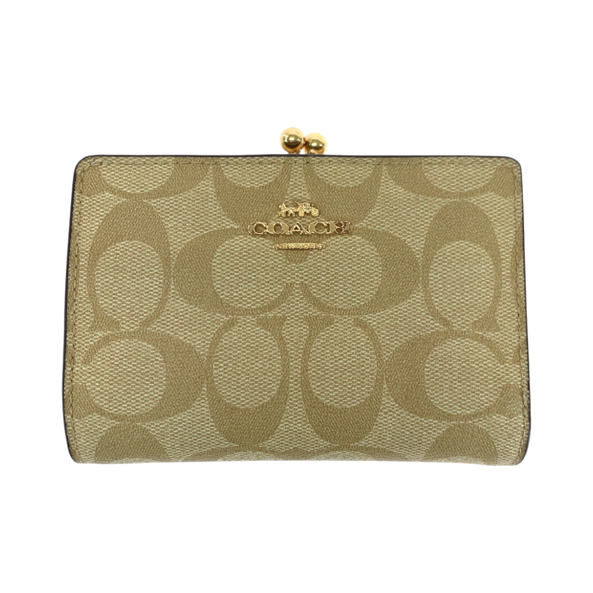 18072
COACH コーチ シグネチャー キスロック ベージュ ゴールド金具 PVC 折財布 コンパクトウォレット  レディース A11