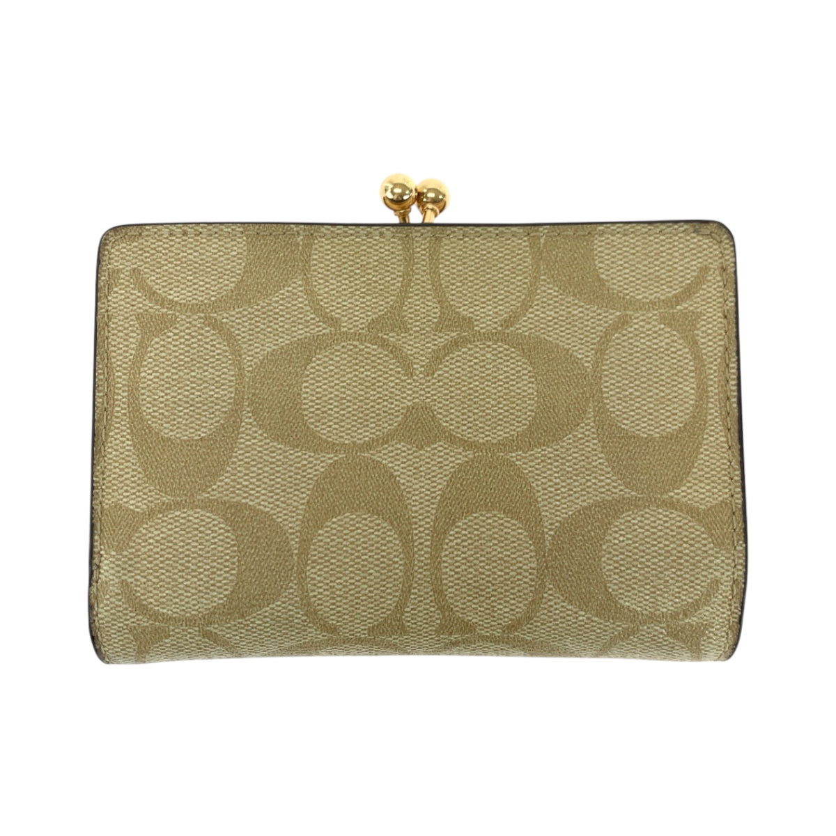 18072
COACH コーチ シグネチャー キスロック ベージュ ゴールド金具 PVC 折財布 コンパクトウォレット  レディース A11