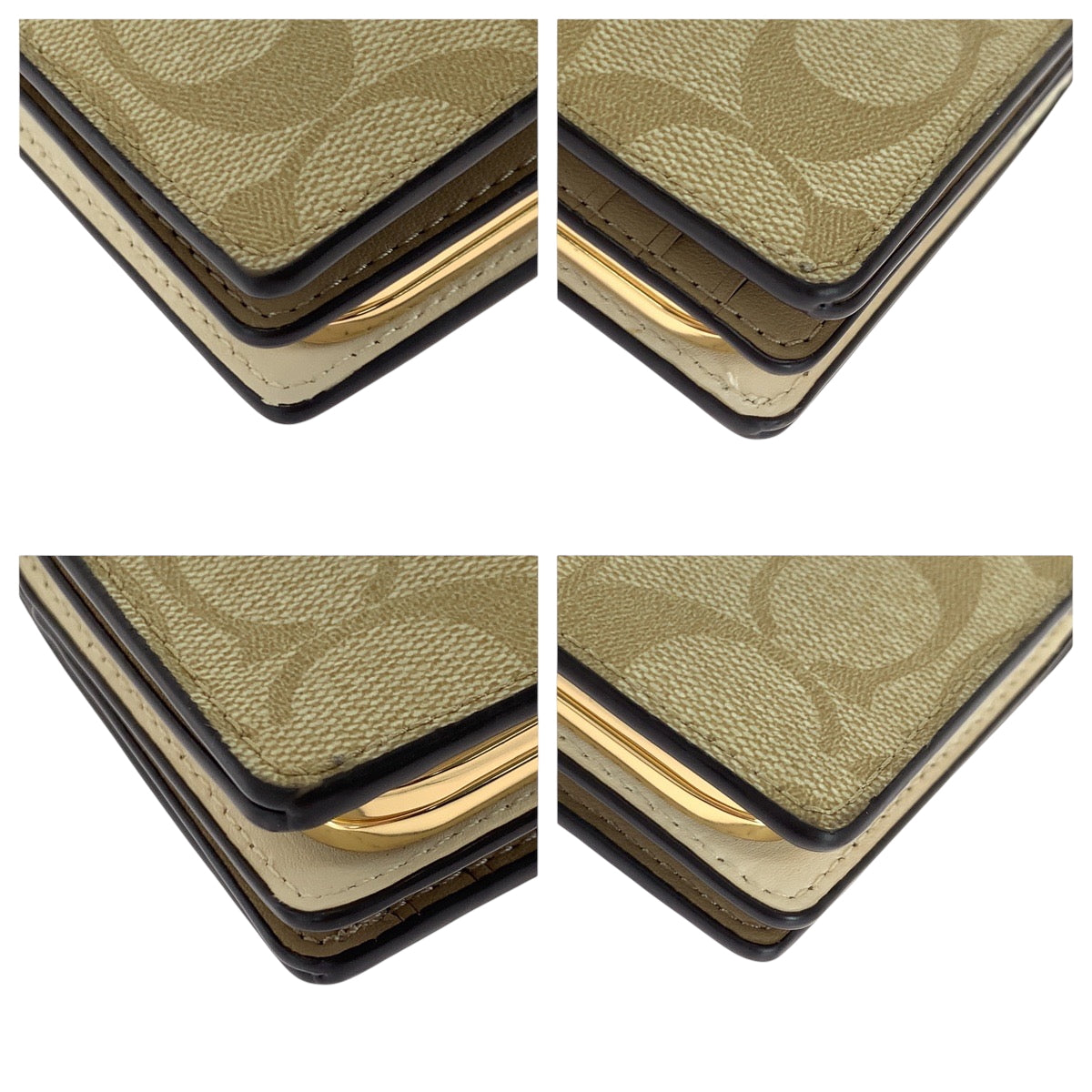 18072
COACH コーチ シグネチャー キスロック ベージュ ゴールド金具 PVC 折財布 コンパクトウォレット  レディース A11