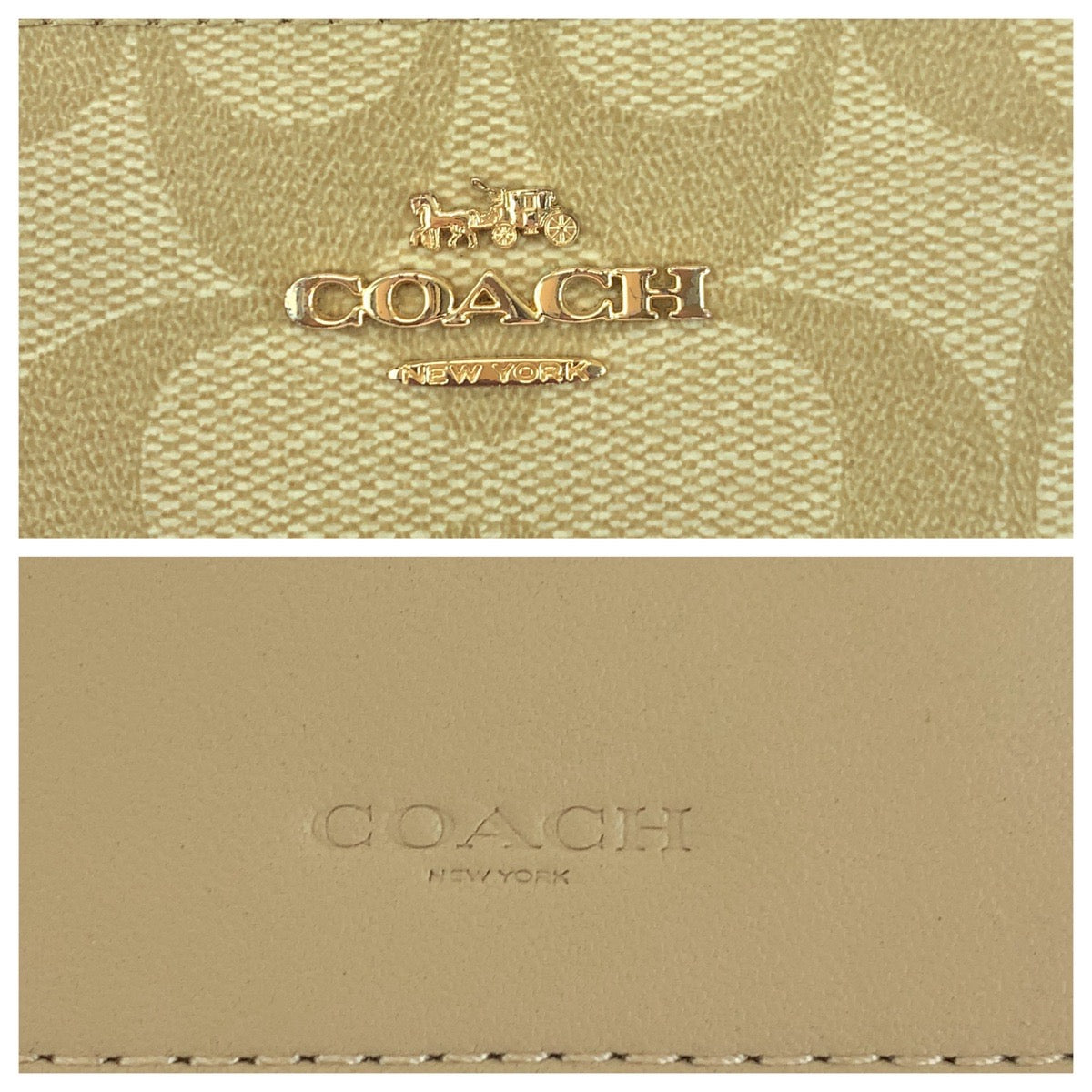18072
COACH コーチ シグネチャー キスロック ベージュ ゴールド金具 PVC 折財布 コンパクトウォレット  レディース A11