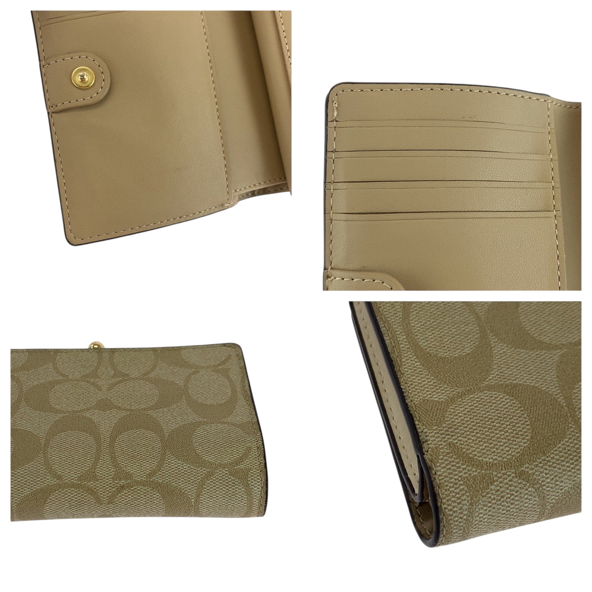 18072
COACH コーチ シグネチャー キスロック ベージュ ゴールド金具 PVC 折財布 コンパクトウォレット  レディース A11