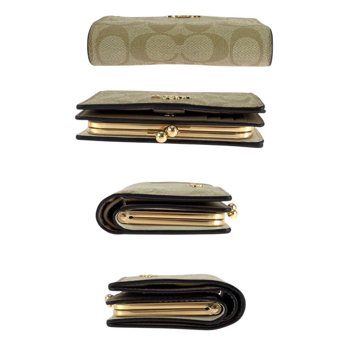 18072
COACH コーチ シグネチャー キスロック ベージュ ゴールド金具 PVC 折財布 コンパクトウォレット  レディース A11
