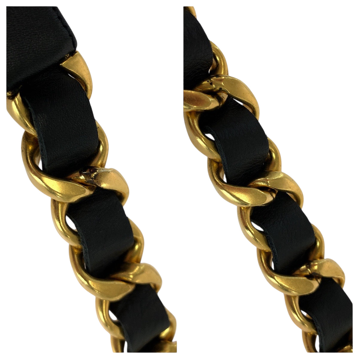 18077
CHANEL シャネル ヴィンテージ 75/30 ブラック 黒 ゴールド金具 レザー チェーンベルト 96 P刻印 レディース ABP98