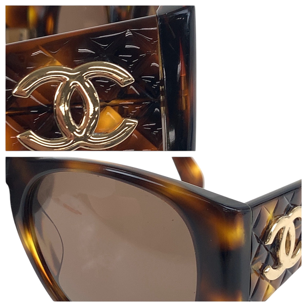18079
CHANEL シャネル ヴィンテージ マトラッセ ココマーク マーブル ブラウン ゴールド プラスチック 01450 01235 サングラス ウェリントン  レディース