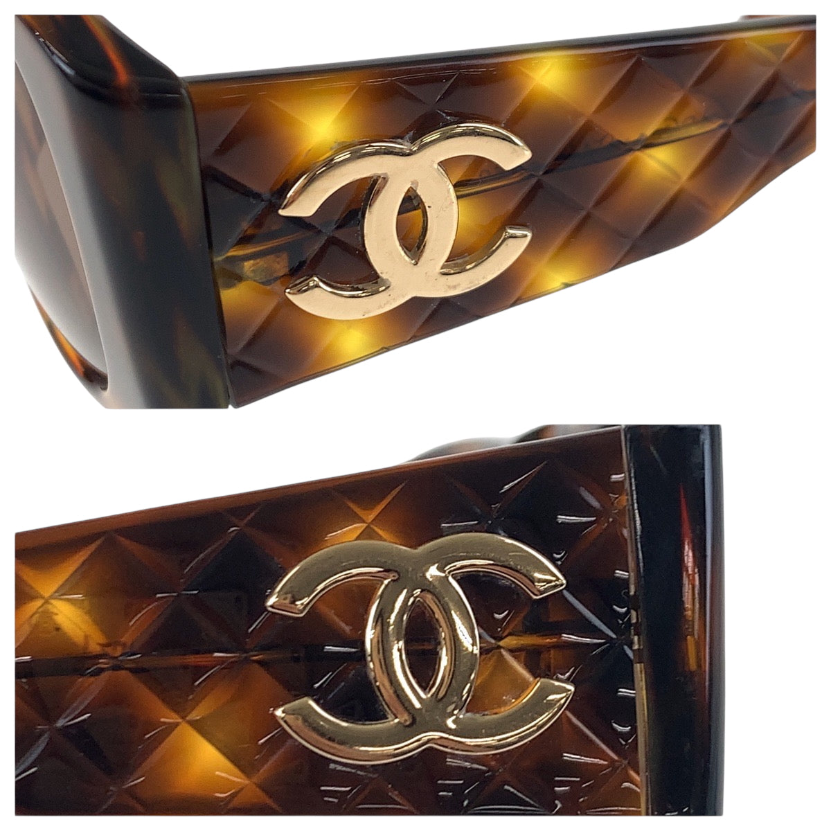18079
CHANEL シャネル ヴィンテージ マトラッセ ココマーク マーブル ブラウン ゴールド プラスチック 01450 01235 サングラス ウェリントン  レディース