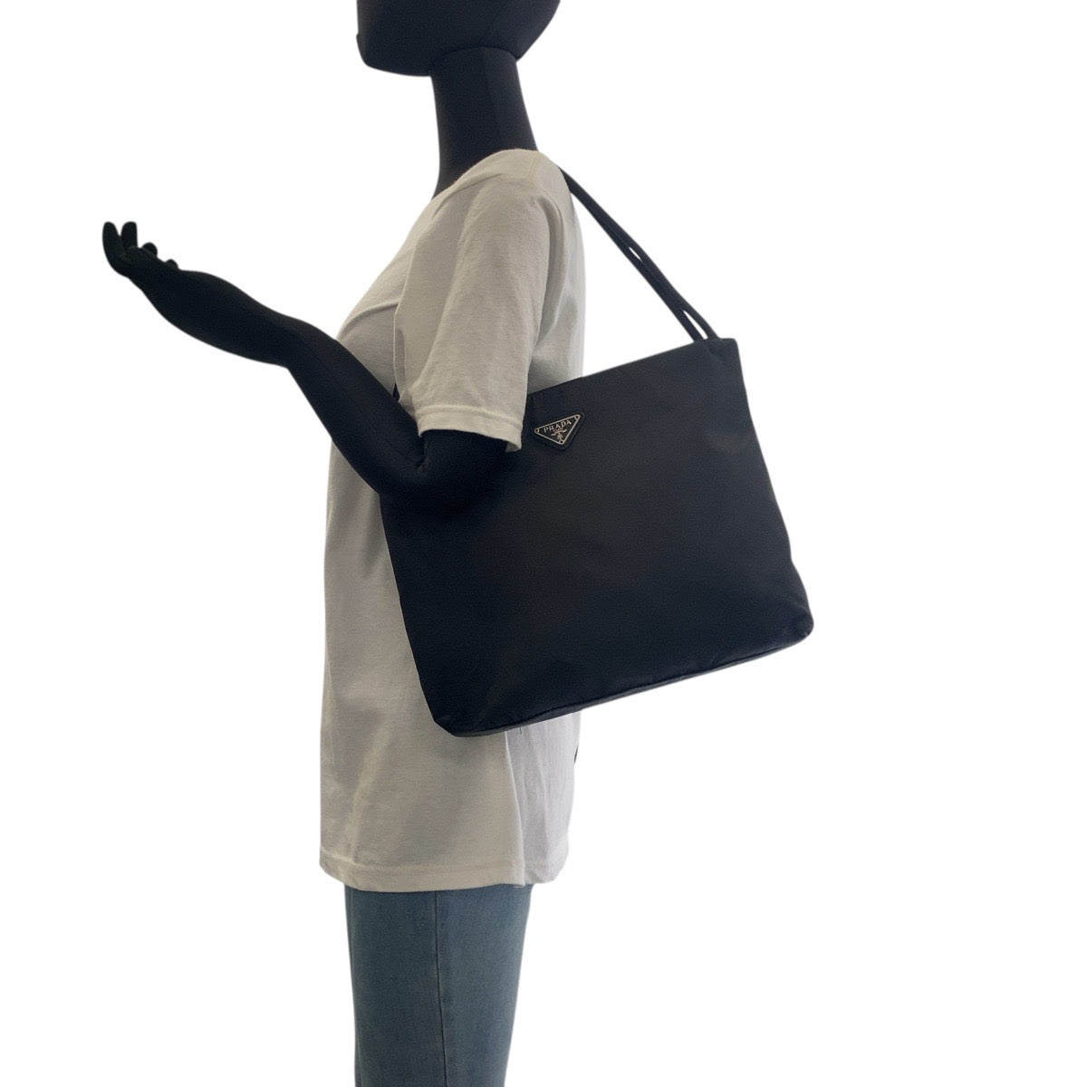 18081
PRADA Tessuto Triangle Logo Plate Black Silver Hardware Nylon Tote Bag Shoulder Bag Ladies ABP33