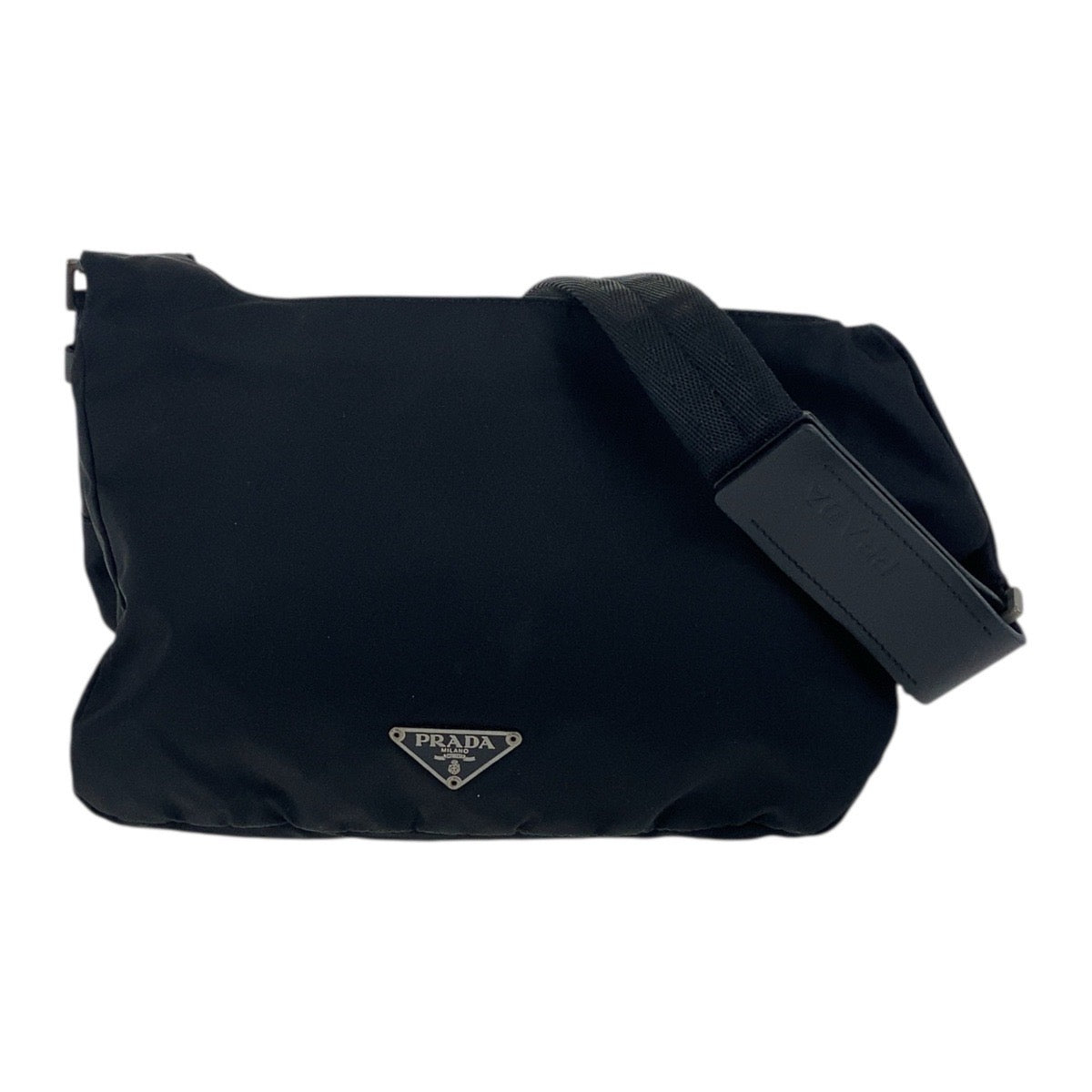18083
PRADA プラダ テスート 三角ロゴプレート ブラック 黒 シルバー金具 ナイロン / レザー ショルダーバック ポシェット  レディース ABP