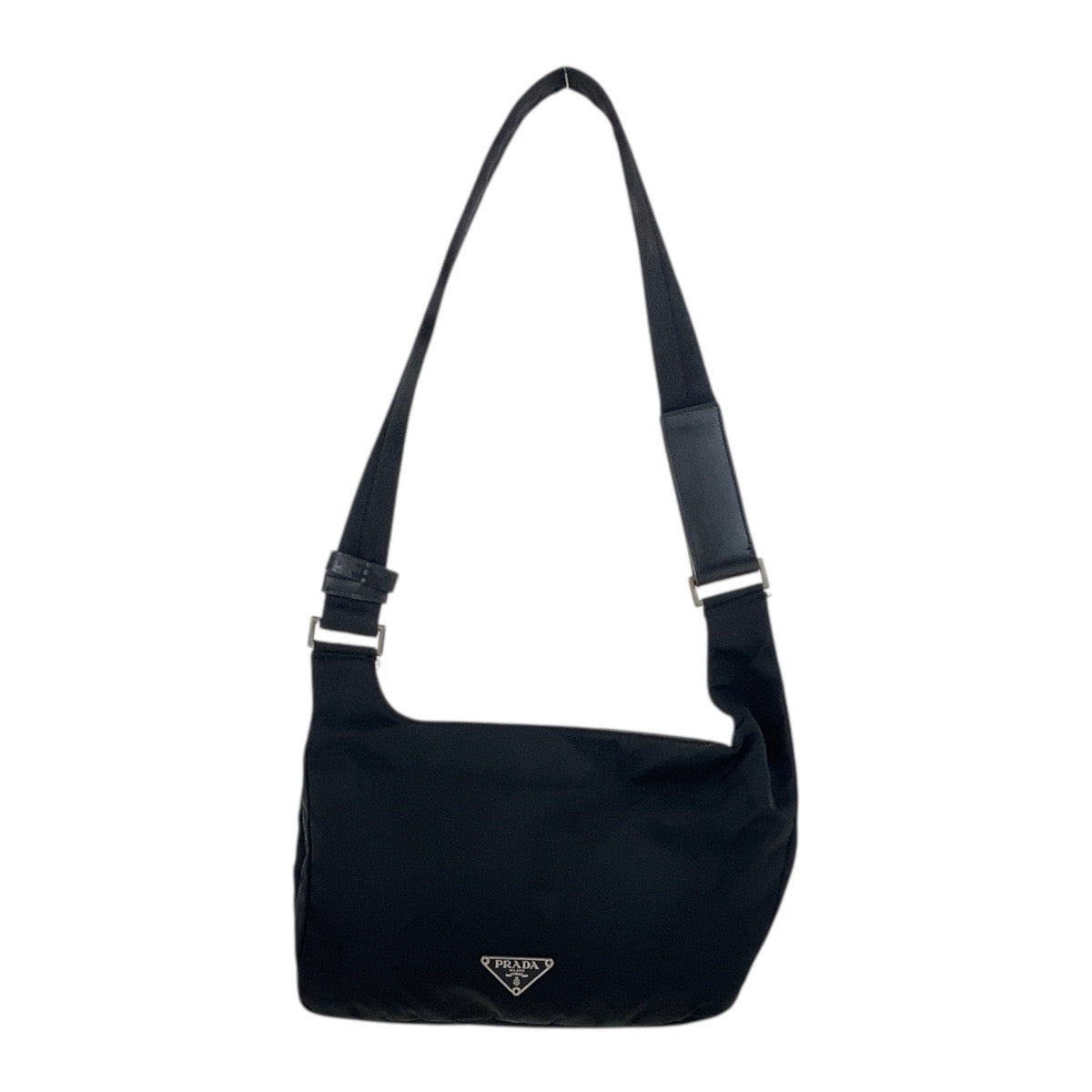 18083
PRADA プラダ テスート 三角ロゴプレート ブラック 黒 シルバー金具 ナイロン / レザー ショルダーバック ポシェット  レディース ABP