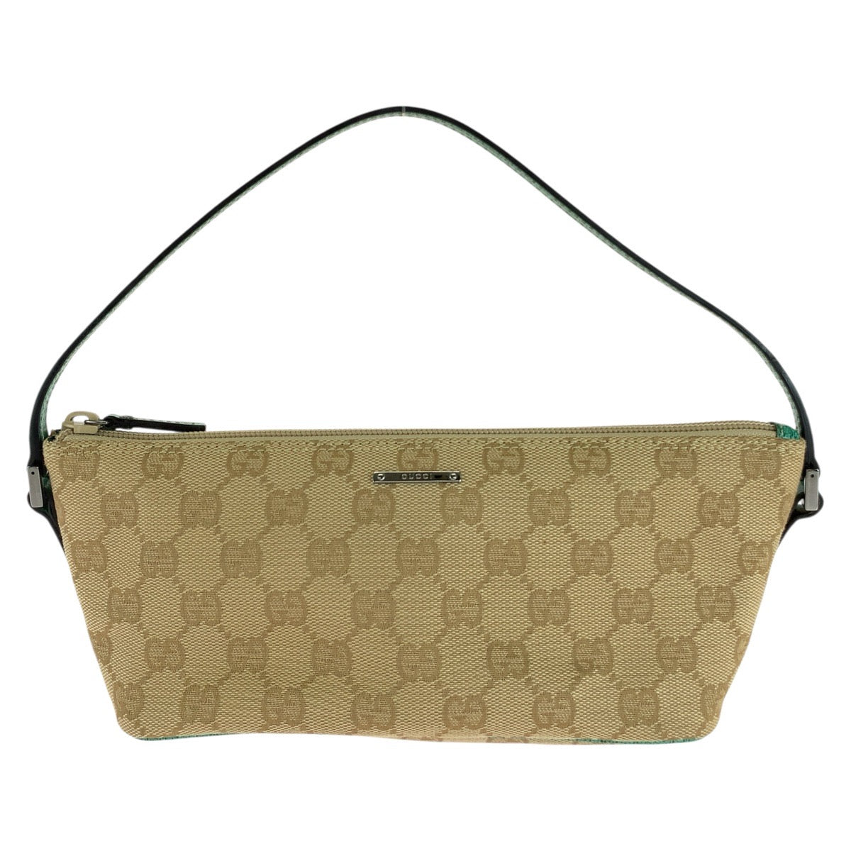 18092
GUCCI グッチ ベージュ グリーン シルバー金具 GGキャンバス / レザー 07198 ハンドバッグ アクセサリーポーチ  レディース A39