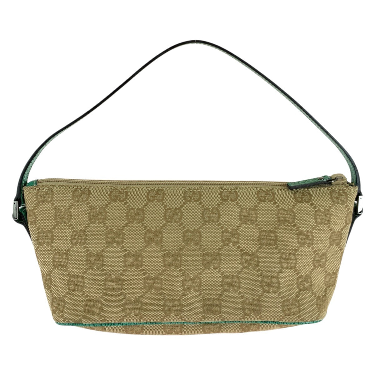 18092
GUCCI グッチ ベージュ グリーン シルバー金具 GGキャンバス / レザー 07198 ハンドバッグ アクセサリーポーチ  レディース A39